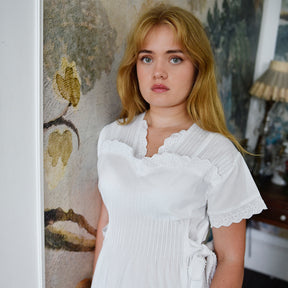 Ada, Short Sleeve Sweetheart Neck With Side Ties & Pin Tucking Cotton Nightdress