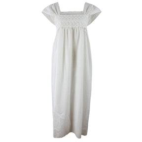 Maud, Capped Sleeve Swiss Dot Cotton Nightdress With Lace Panel