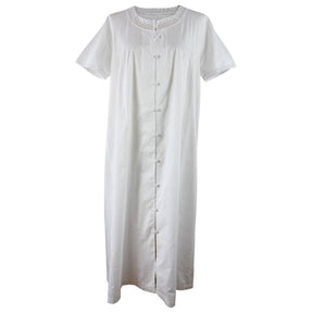 Sadie, Round Neck Button Down Cotton Nightdress With Short Sleeves