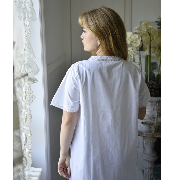Sadie, Round Neck Button Down Cotton Nightdress With Short Sleeves