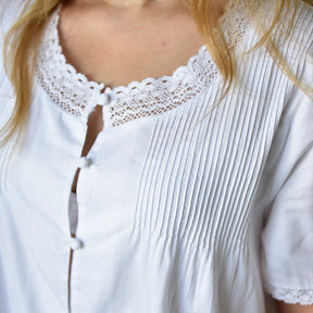 Sadie, Round Neck Button Down Cotton Nightdress With Short Sleeves