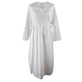 Virginia, Long Sleeve Sweet Heart Neck With Side Ties & Pin Tucking Cotton Nightdress