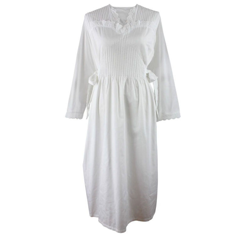 Virginia, Long Sleeve Sweet Heart Neck With Side Ties & Pin Tucking Cotton Nightdress