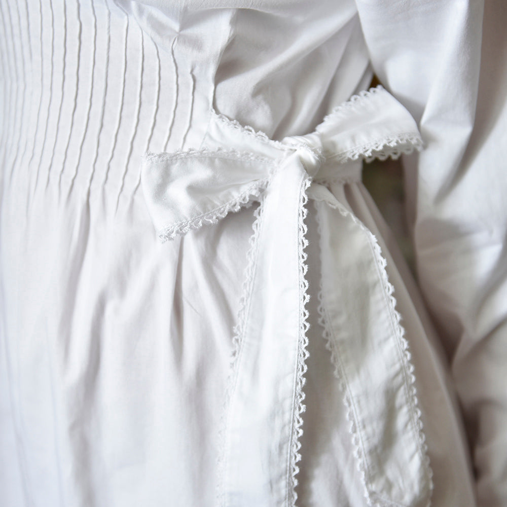 Virginia, Long Sleeve Sweet Heart Neck With Side Ties & Pin Tucking Cotton Nightdress