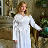 Virginia, Long Sleeve Sweet Heart Neck With Side Ties & Pin Tucking Cotton Nightdress