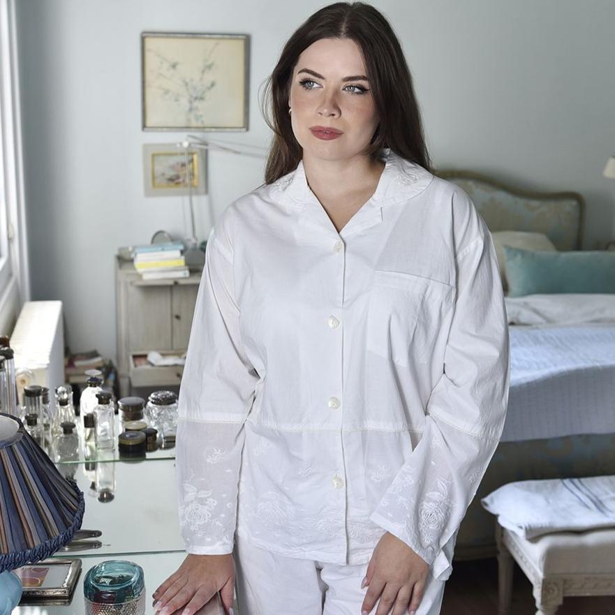 Julia White Embroidered Pyjamas