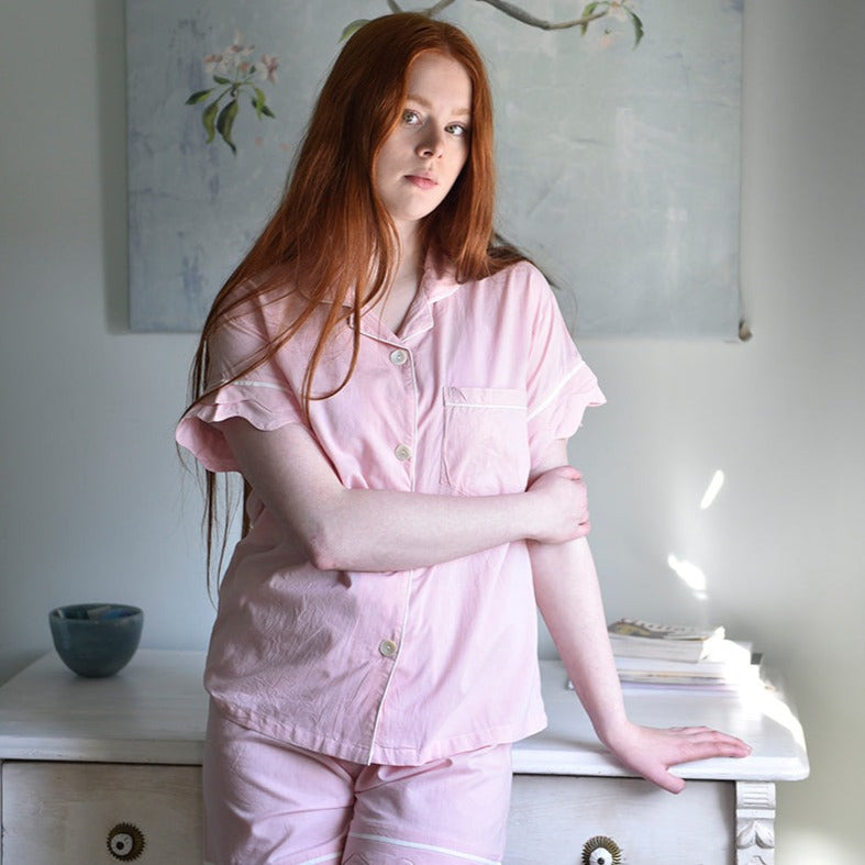 Pink Women’s Scalloped Edge Shortie Pyjama Set