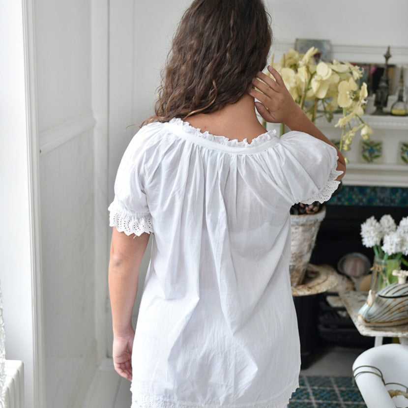 White Ruffled Short Sleeve Pyjama Set