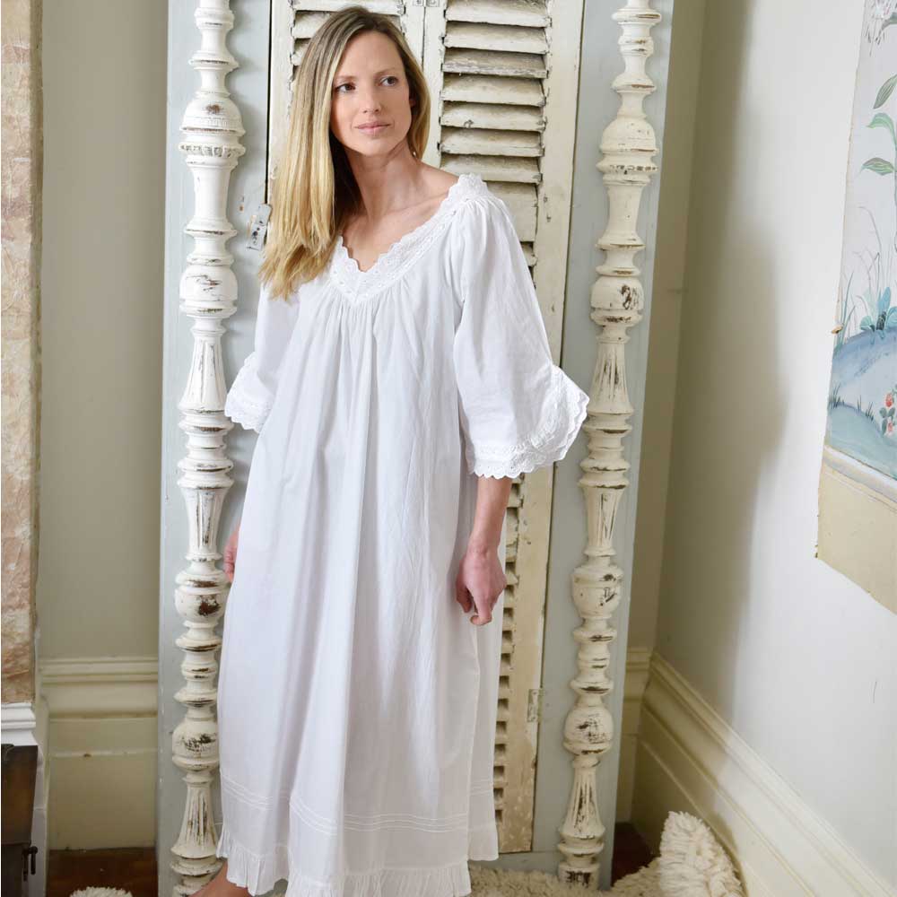 Ladies White Nighties - Anna Cotton Nightdress - The Pyjama House