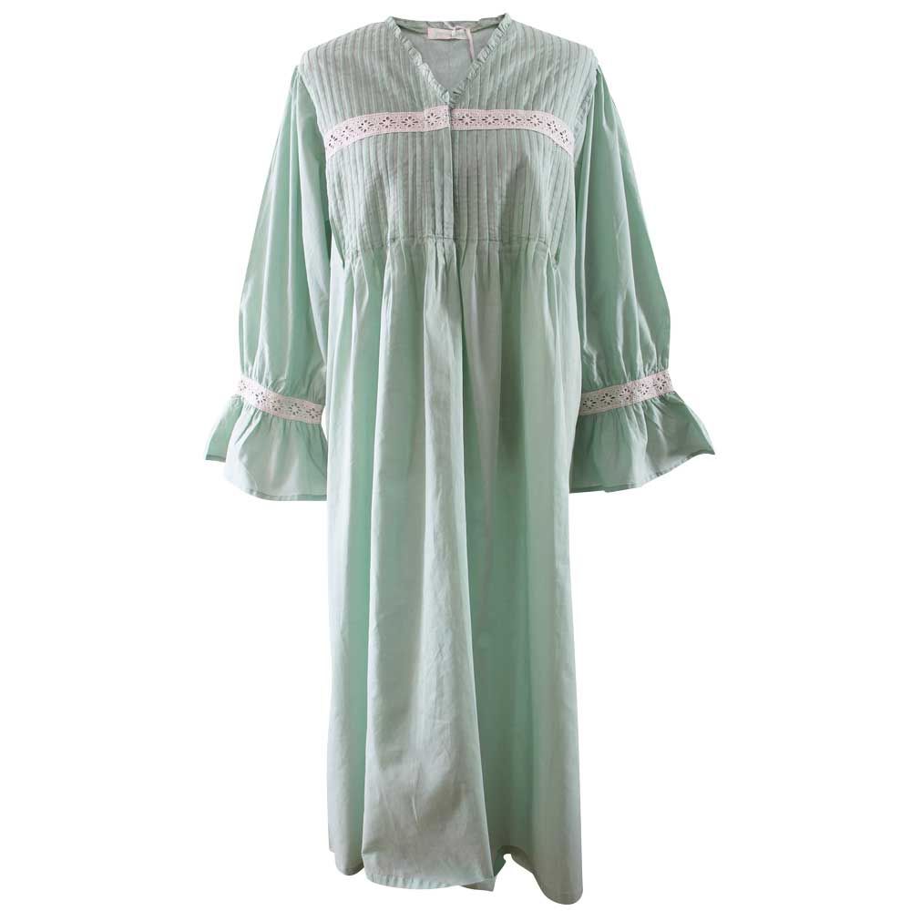 Anna - Green Long Sleeved Cotton Nightdress With Pin Tucking