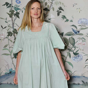 Green Valentina Square Neck Embroidered Nightdress