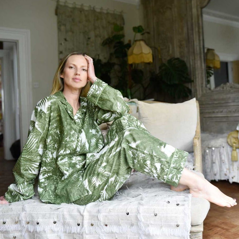 Tropical Green Fern Print Pyjamas