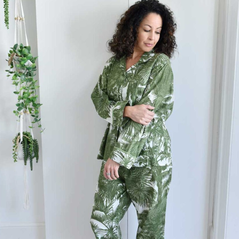 Tropical Green Fern Print Pyjamas