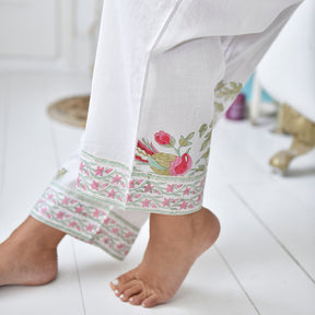 Pink & Mint Green Block Print Pyjamas Trouser Hem Detail