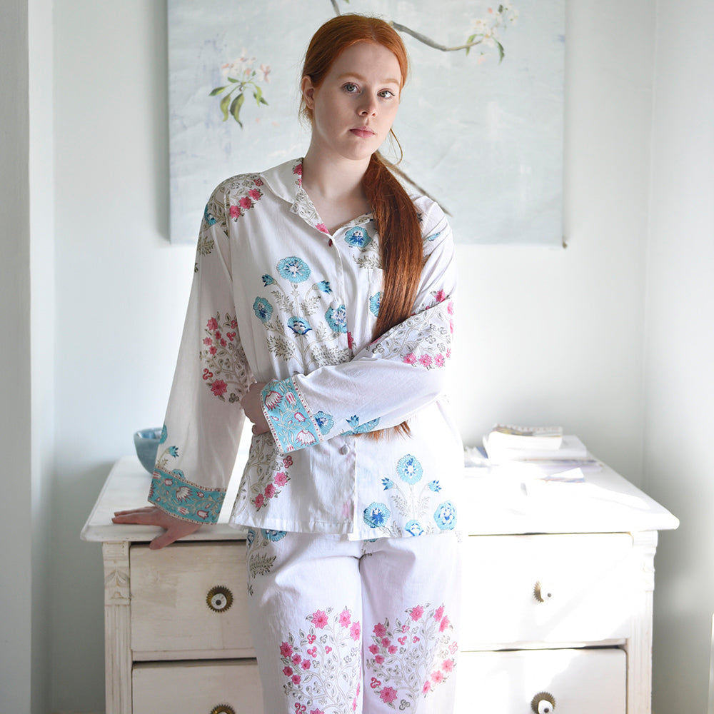 Blue & Pink Floral Block Print Pyjamas