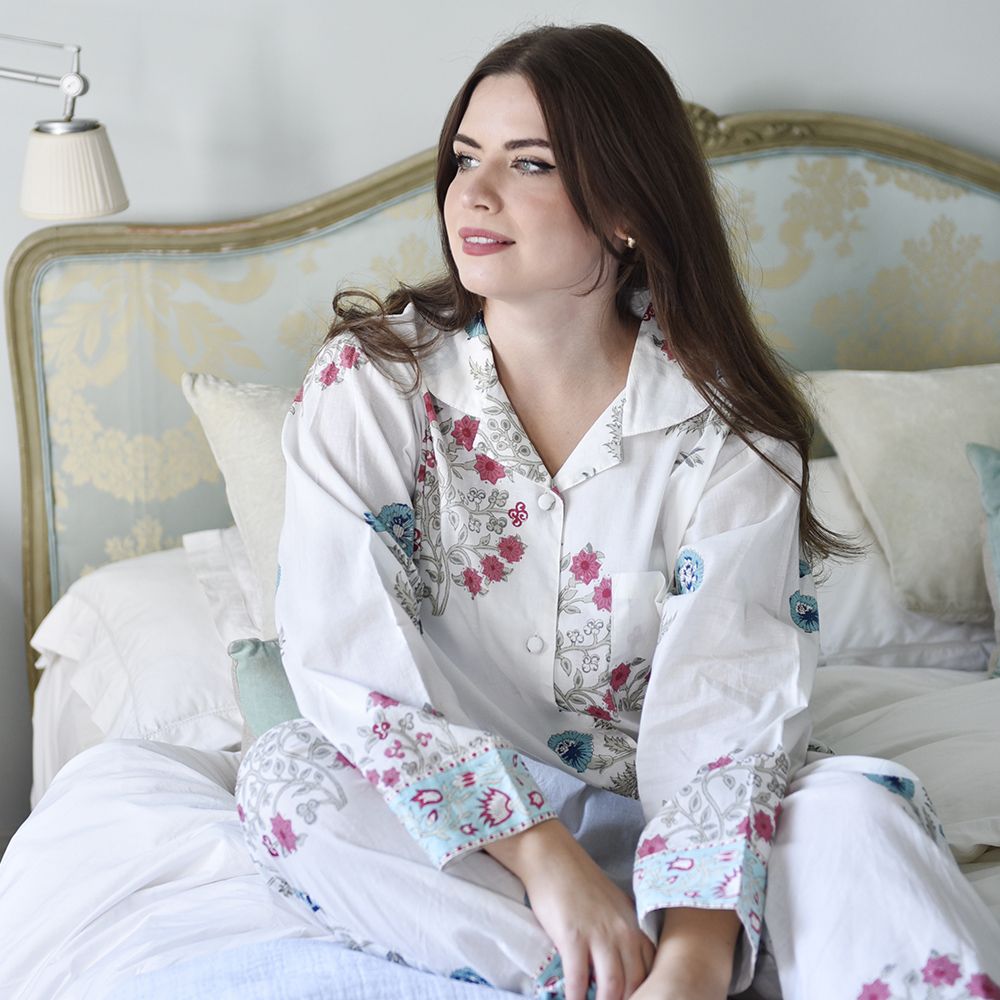 Blue & Pink Floral Block Print Pyjamas