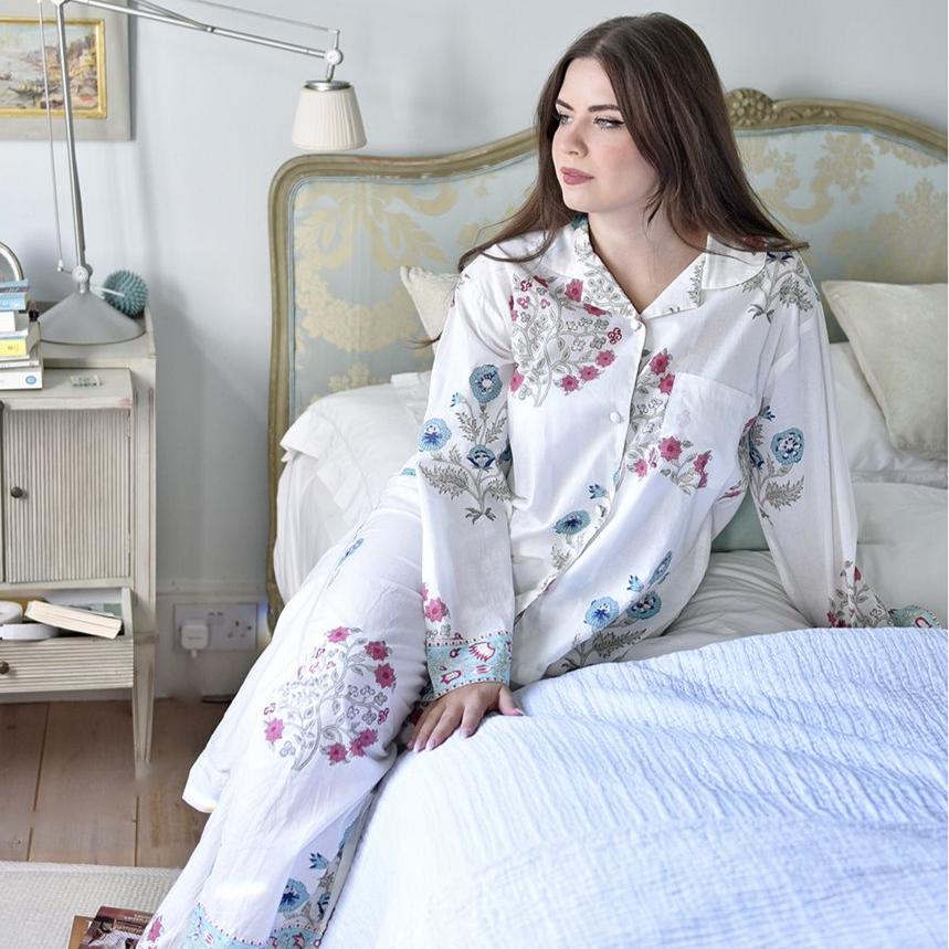 Blue & Pink Floral Block Print Pyjamas