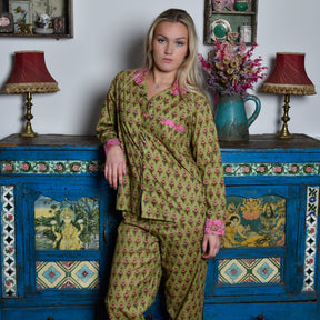 Lime Green & Pink Small Block Print Women’s Pyjamas