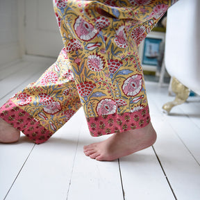Yellow & Pink Carnation Print Pyjamas
