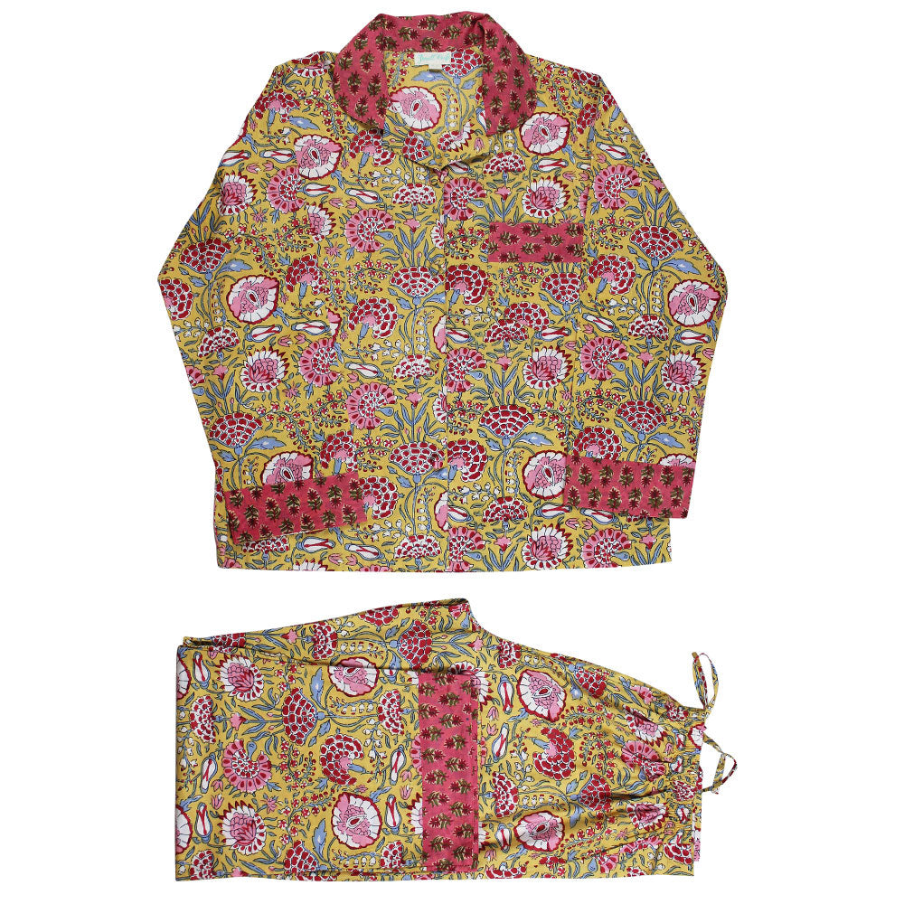 Yellow & Pink Carnation Print Pyjamas