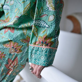 Turquoise, Pink & Olive Block Floral Print Pyjamas