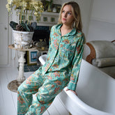 Turquoise, Pink & Olive Block Floral Print Pyjamas