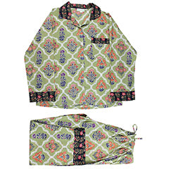 Green Framed Small Floral Block Print Pyjamas