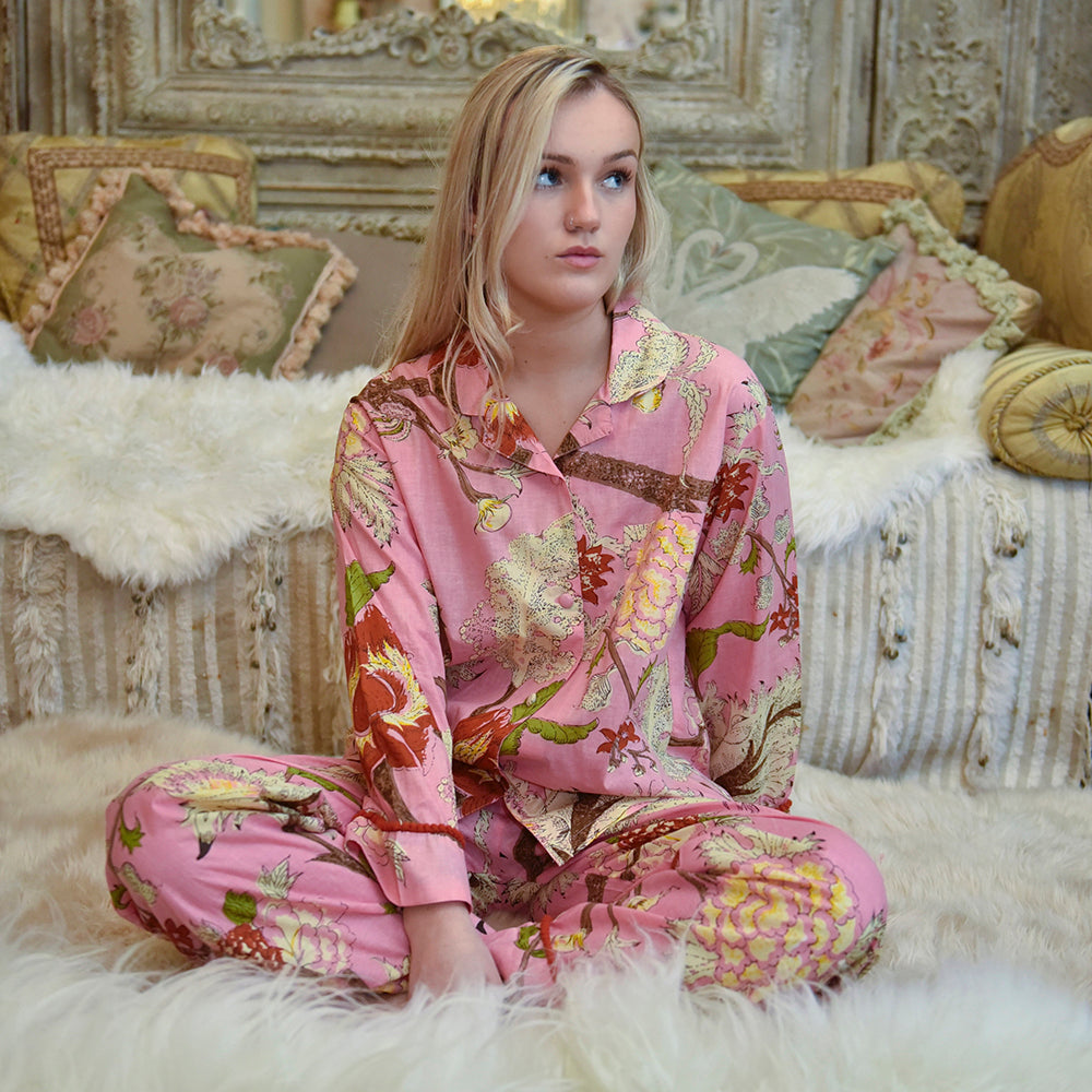 Pink, Cream & Burnt Orange Large Botanical Print Pyjamas