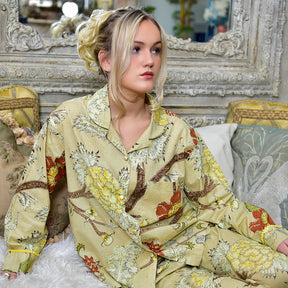 Beige, Olive & Burnt Orange Large Botanical Print Pyjamas