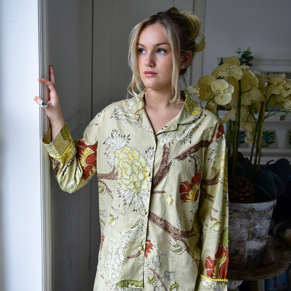 Beige, Olive & Burnt Orange Large Botanical Print Pyjamas