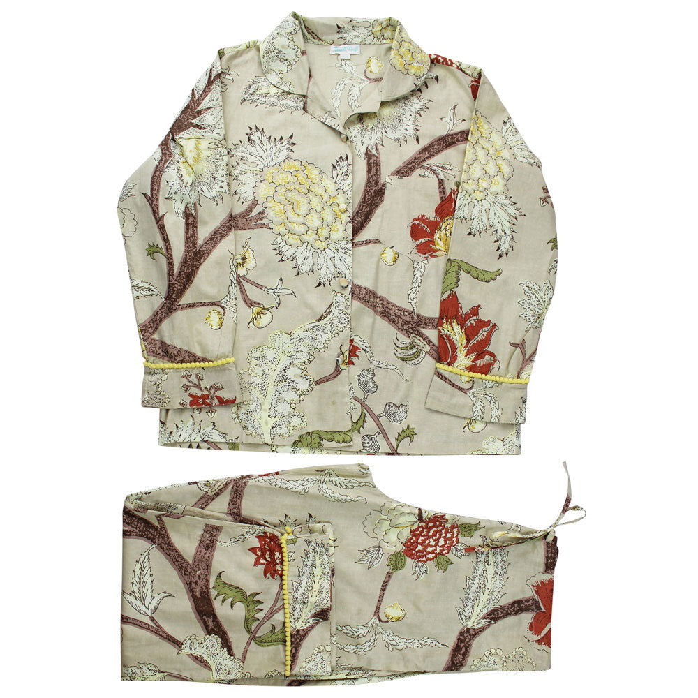 Beige, Olive & Burnt Orange Large Botanical Print Pyjamas