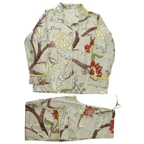 Beige, Olive & Burnt Orange Large Botanical Print Pyjamas