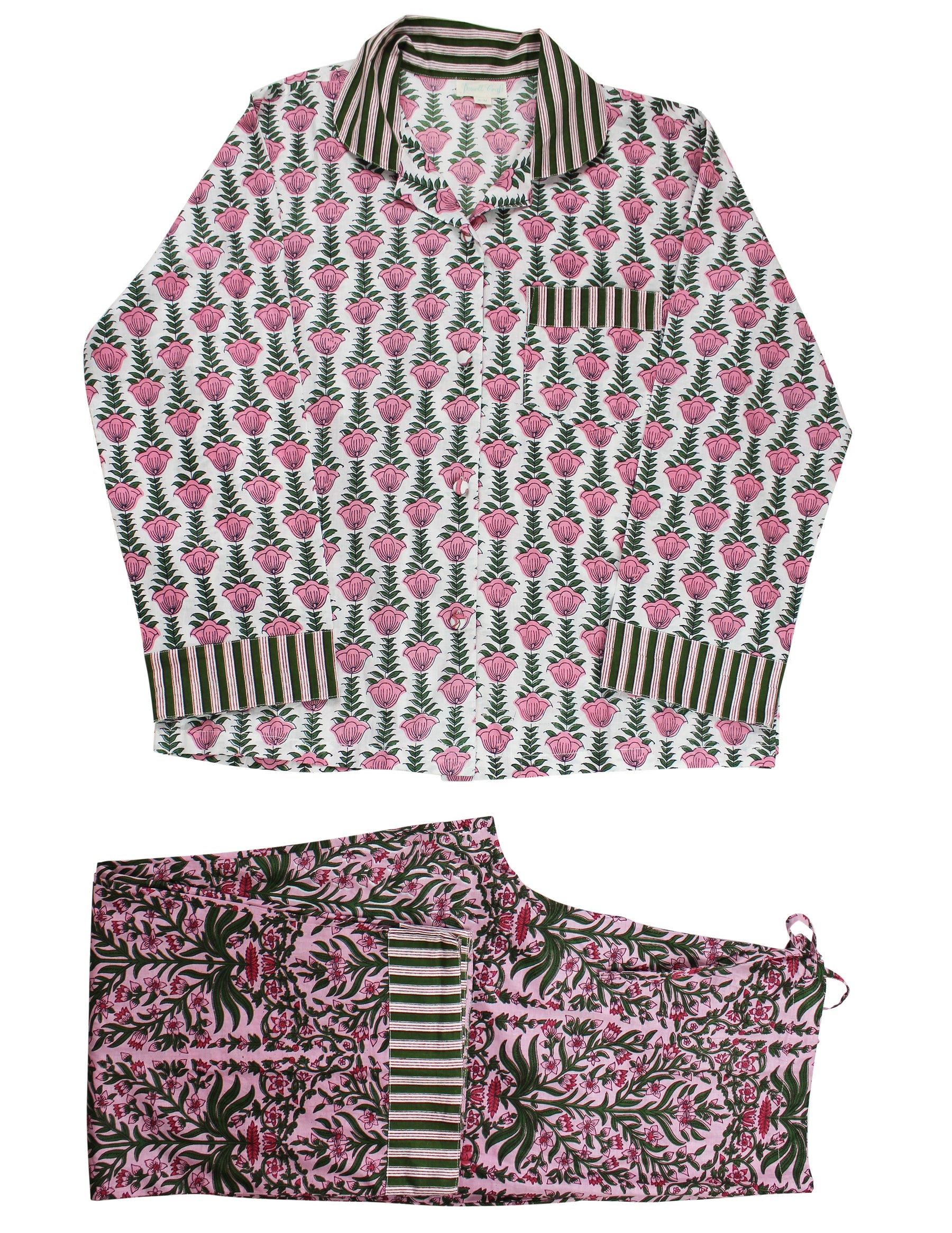 Pink & Green Damask Print Pyjamas