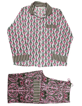 Pink & Green Damask Print Pyjamas