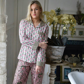 Pink & Green Damask Print Pyjamas