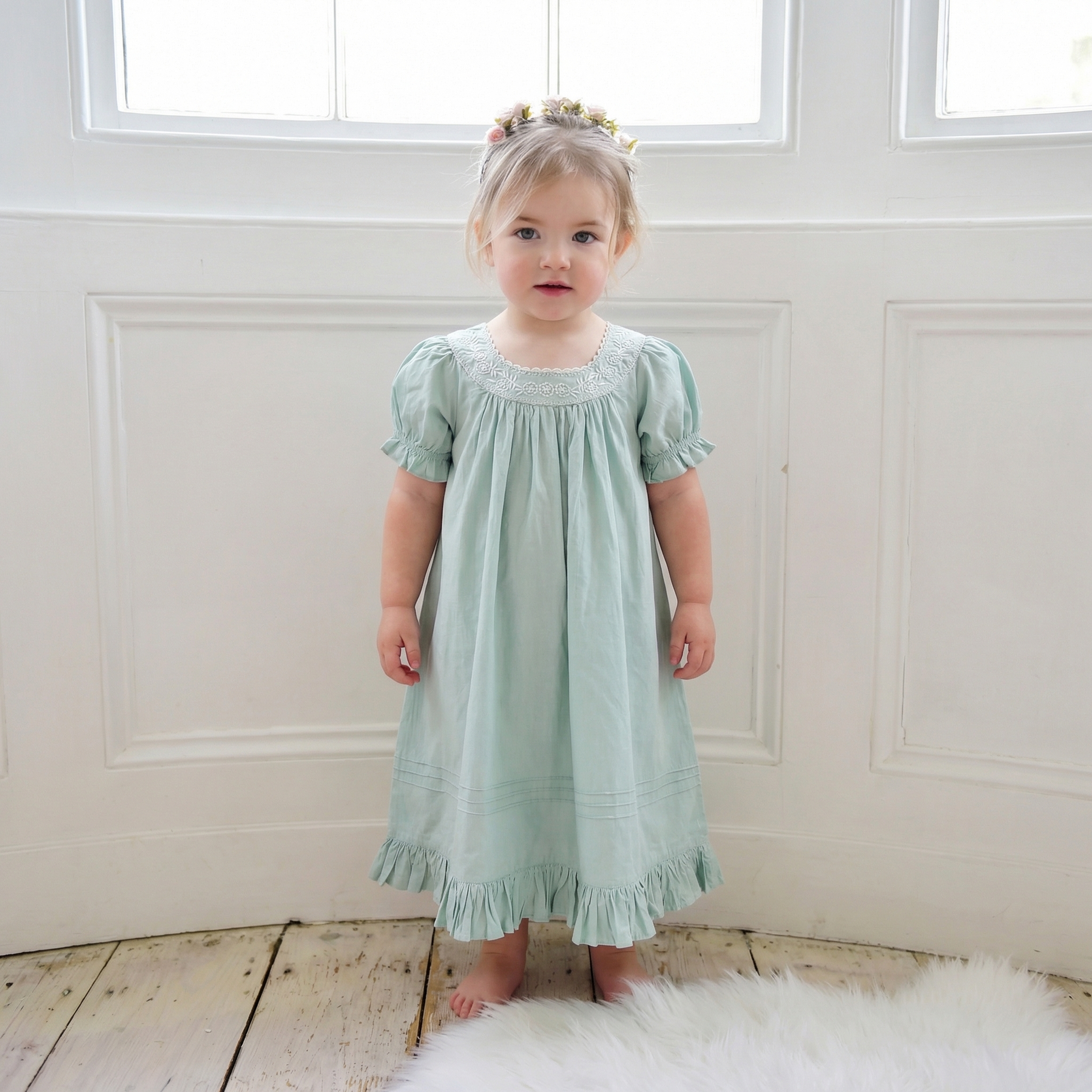 Clementine Girls Pale Green Puff Sleeve Dress Clementine Girls Pale Green Puff Sleeve Dress