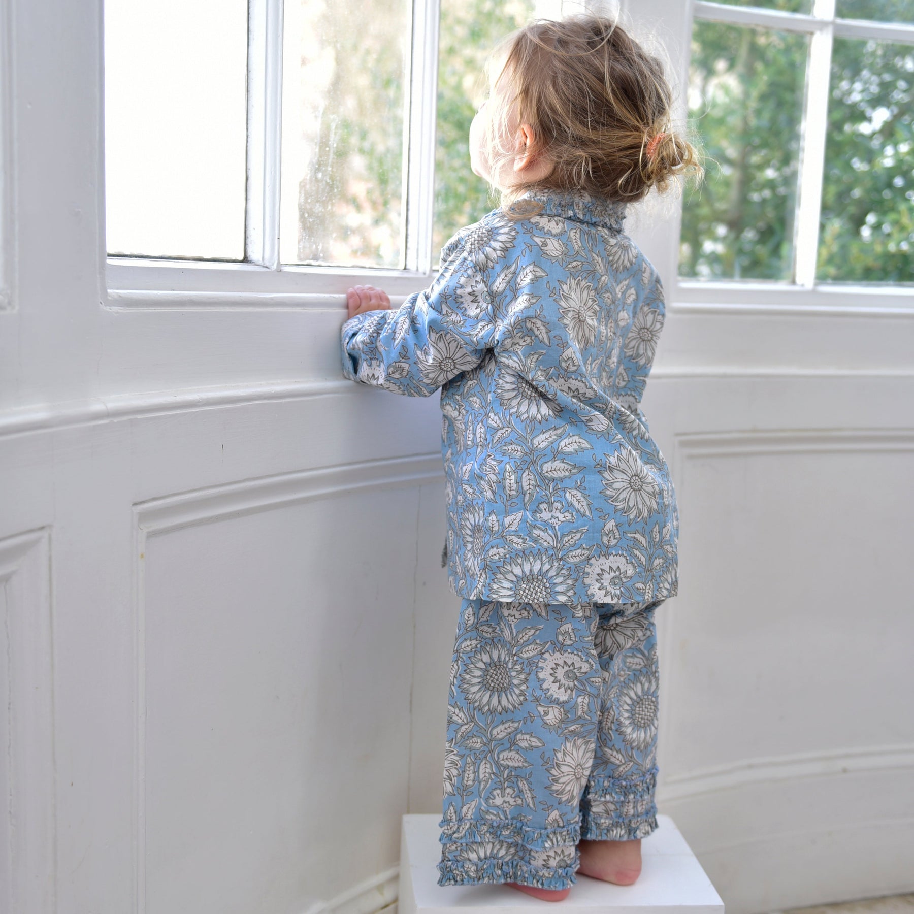 Cornflower Blue Floral Print Girls Pyjamas