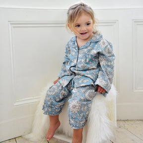 Cornflower Blue Floral Print Girls Pyjamas