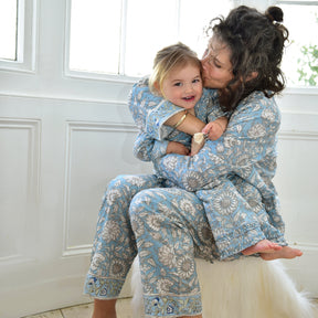 Cornflower Blue Floral Print Girls Pyjamas