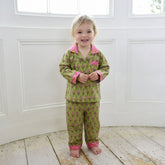 Lime Green & Pink Small Block Print Traditional Cotton Pyjamas