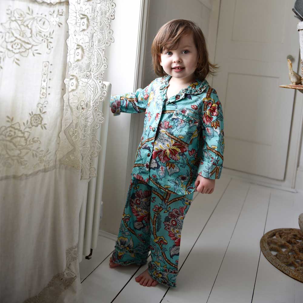 Blue Orchid Print Girls Pyjamas
