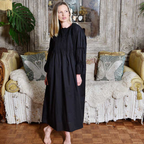 Victoria Black Long Sleeve Nightdress With Cotton Ties On The Sleeves