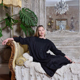 Victoria Black Long Sleeve Nightdress With Cotton Ties On The Sleeves