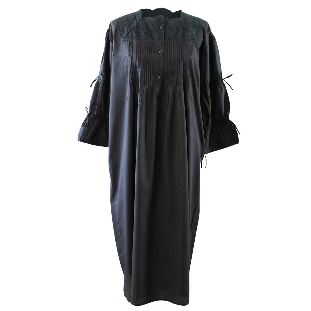 Victoria Black Long Sleeve Nightdress With Cotton Ties On The Sleeves