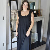 Betty, Black Sleeveless Cotton Nightdress With Side Ties