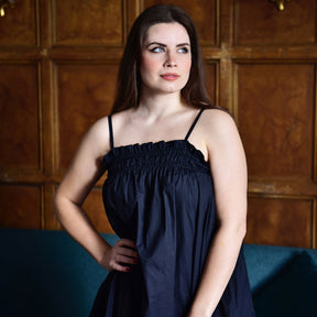 Francesca, Black Adjustable Spaghetti Strap Nightdress With Elasticated Neckline