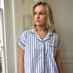 White & Blue Halo Stripe Short Pyjama Set