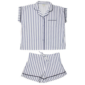 White & Blue Halo Stripe Short Pyjama Set