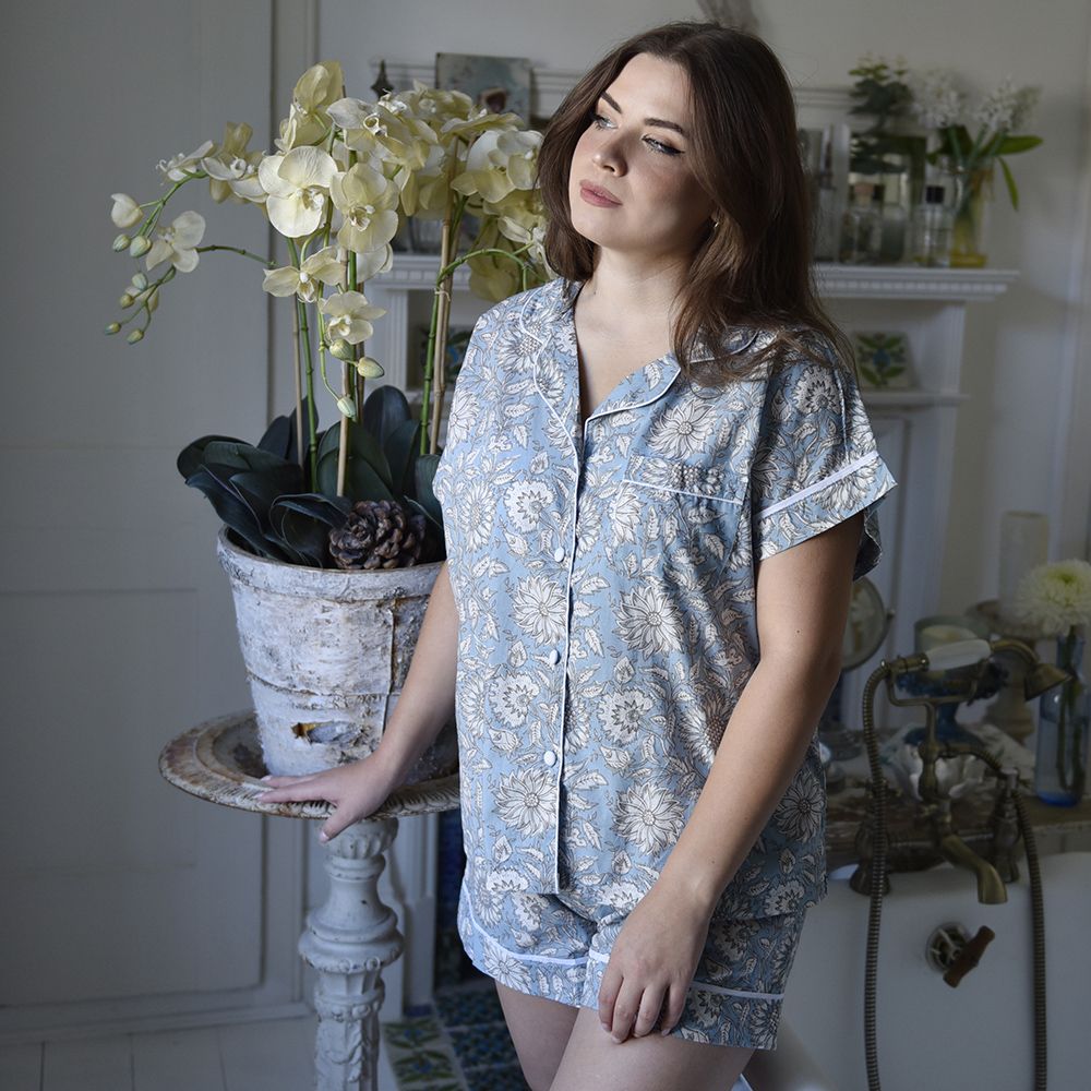 Cornflower Blue Floral Short Pyjama Set