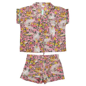 Pink Tropical Bird & Pomegranate Print Short Pyjama Set